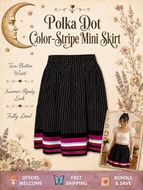 Old Navy Polka Dot Mini Skirt Color Stripe Hem Two‑Button Waist Size 4